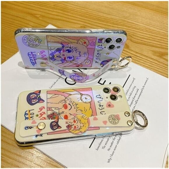 Sailor Moon iPhone 12 Case Kawaii Cute Japanese Anime Cover w/ Wrist & Necklace - Picture 4 of 9
